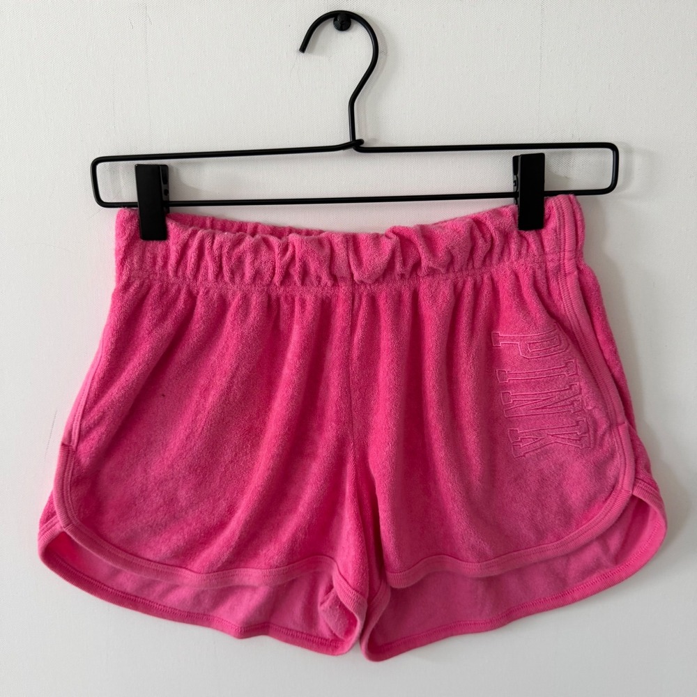 PINK Victoria's Secret Hot Pink Terry Cloth Dolphin Shorts Small Pockets